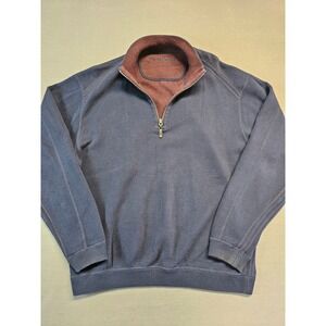 Tommy Bahama Mens Quarter Zip Pullover Navy Blue Contrast Stitch Mock Neck XL